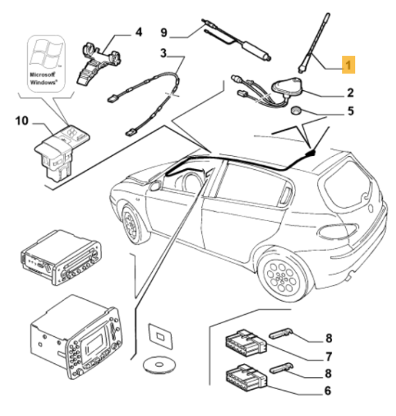 Antenne De Toit Noir 40 Cm Pour Alfa Romeo Spider (939) – Marque RPS, Référence 708344