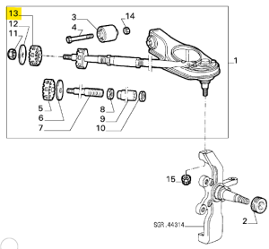 60521263 Alfa Romeo 75 & 116 Gummi Nachlaufstrebe vorne oben außen