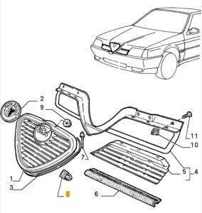 60509945 / 164008114900 Alfa Romeo 145/146 & 164 Klipp Kühlergrill vorne